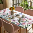 thumbnail image 3 of Pink Flowers Table Cloths for 5 Foot Rectangle Tables, Spring Floral Butterfly Leaves Plants Pastoral Patio Waterproof Elastic Fitted Tablecloths, Washable Rectangular Table Cover for Camping, 3 of 8