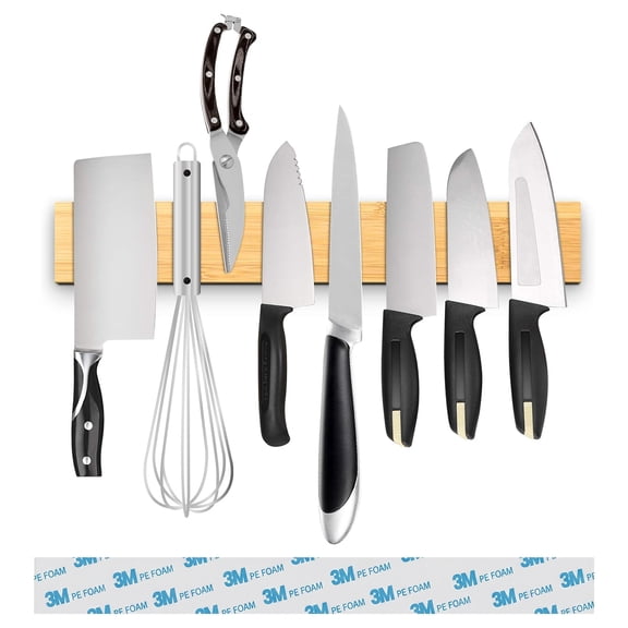 Fohil 16-Inch Magnetic Knife Strip for Wall, Powerful Bamboo Kitchen Knife Holder, Multi-Use Tool Organizer Rack