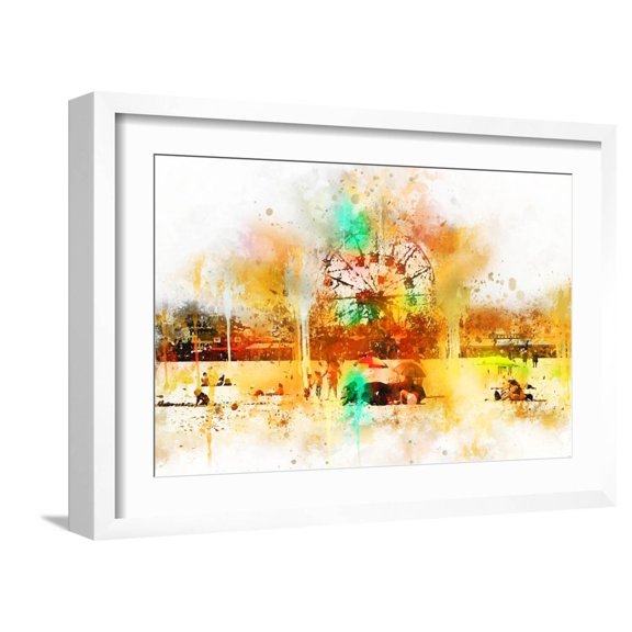 Art.com NYC Watercolor Collection - Coney Island Art Print by Philippe Hugonnard, White Frame Wall Art, 23" x 17"