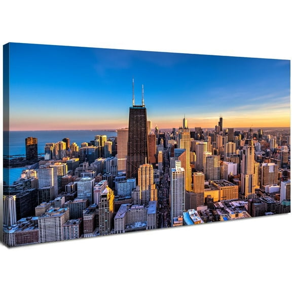 Aaheei Chicago Skyline Wall Art Chicago City Wall Decor Night Cityscape Canvas Prints Pictures City Skyscraper Painting Poster Modern Artwork for Kitchen Bedroom Living Room Home Decoration