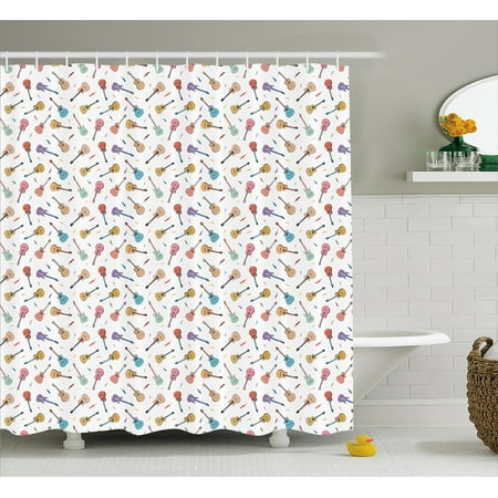 - Guitar Shower Curtain, Rhythm and Melody Pattern with Colorful Acoustic Guitars Country Music Songs Theme, Fabric Bathroom Set with Hooks, 69W X 70L Inches, Multicolor, by Ambesonne
