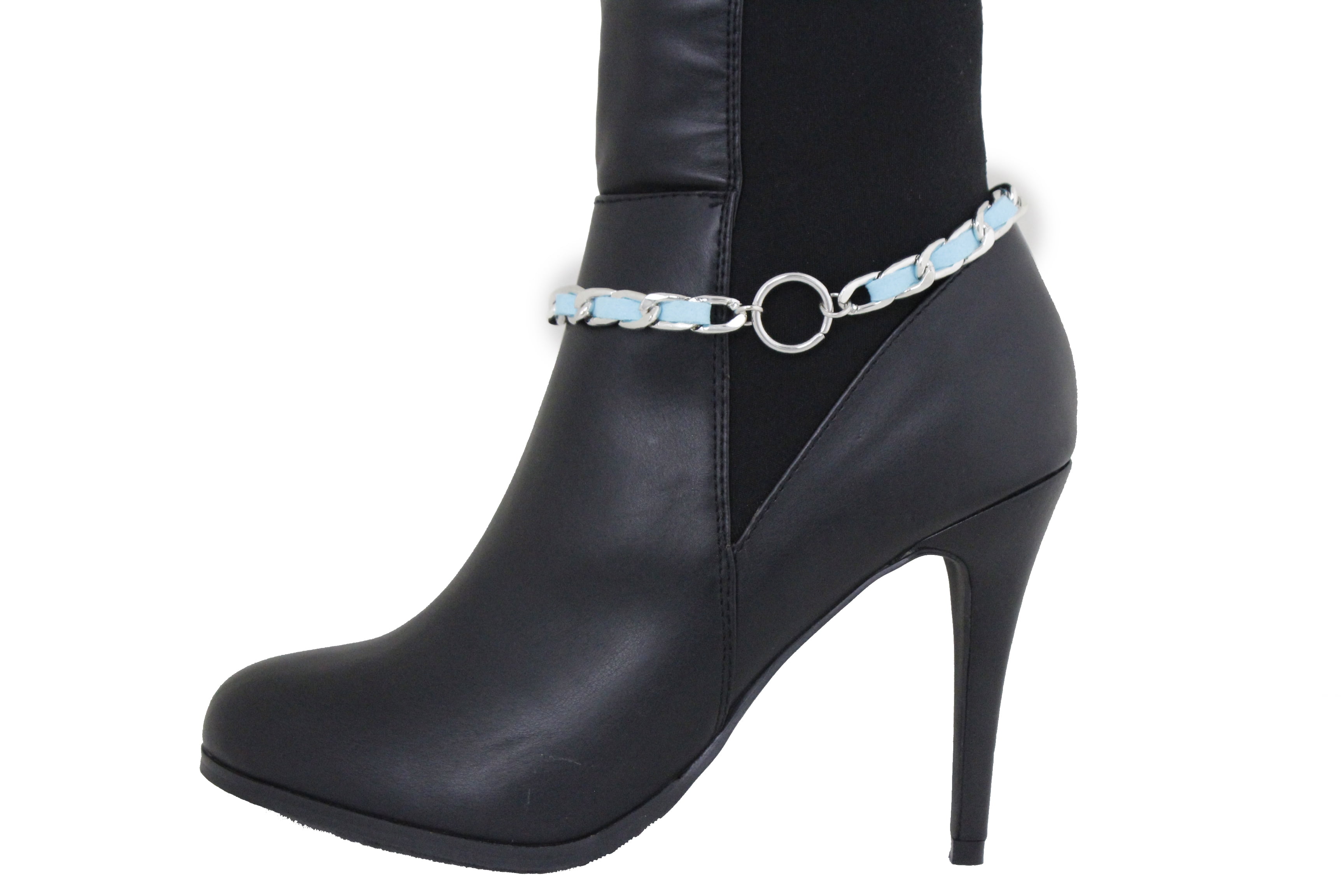 New Women Boot Silver Metal Chain Bracelet Shoe Anklet Bling Rings Charm Jewelry 