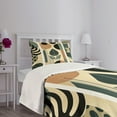 thumbnail image 3 of Ambesonne Monstera Quilted Bedspread Set 2 Pcs, Mid Century Boho Abstract, Twin Size, Pale Reseda Green and Camel, 3 of 5
