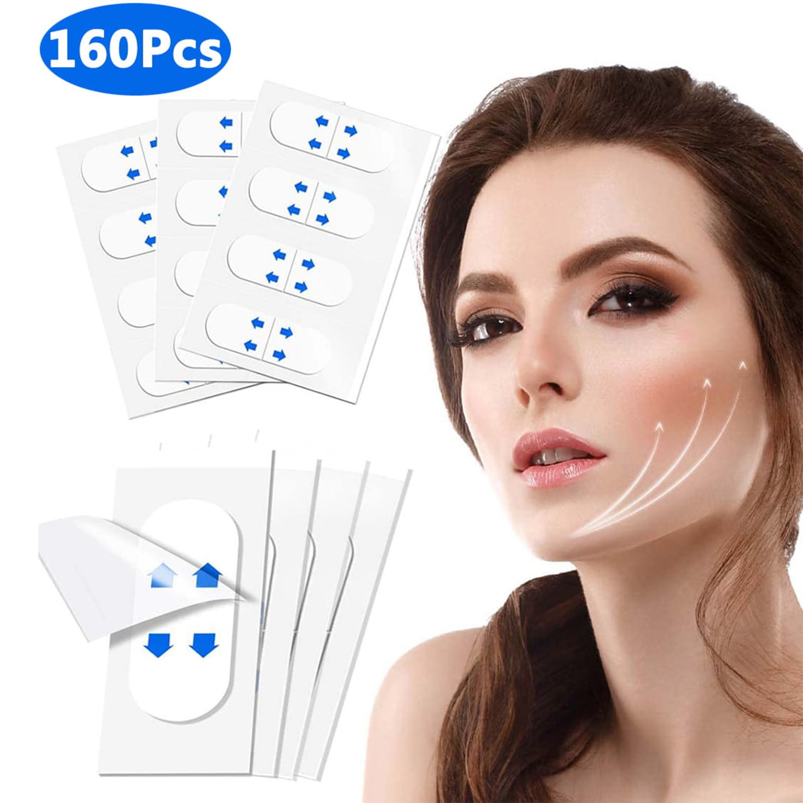 Tkrady 160 Pcs Face Tape Lifting Invisible Kit - 160pcs V Shape Lift Tape Stickers for Wrinkles, Jowls, Double Chin