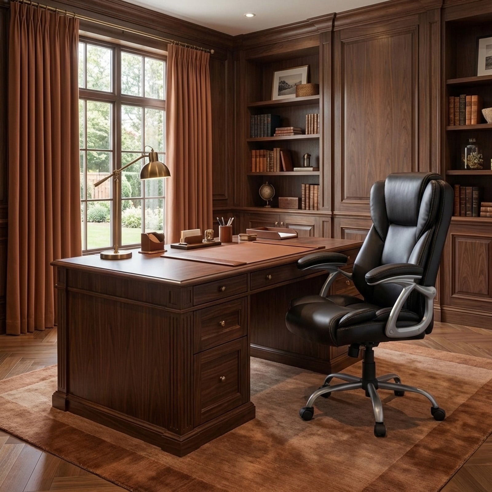 Furnibear Executive Office Chair High Back Leather Ergonomic with Padded Armrests Lumbar Support Swivel Task Chair for Home Office, Brown