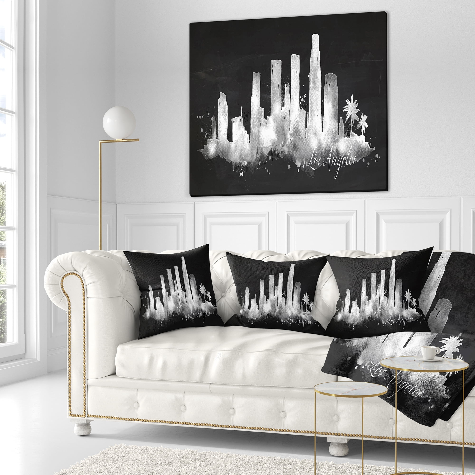 Designart Los Angeles Dark Silhouette - Cityscape Painting Throw Pillow - 18x18