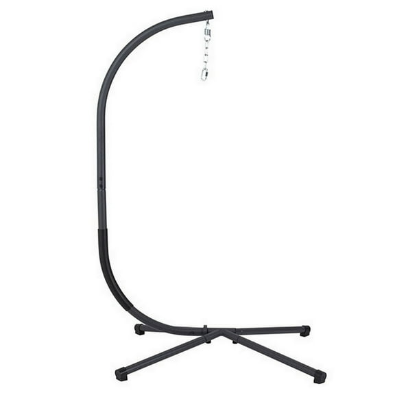 Benjara 76 Inch Outdoor Swinging Chair Stand, Bold Black Steel, 4 Legged Base
