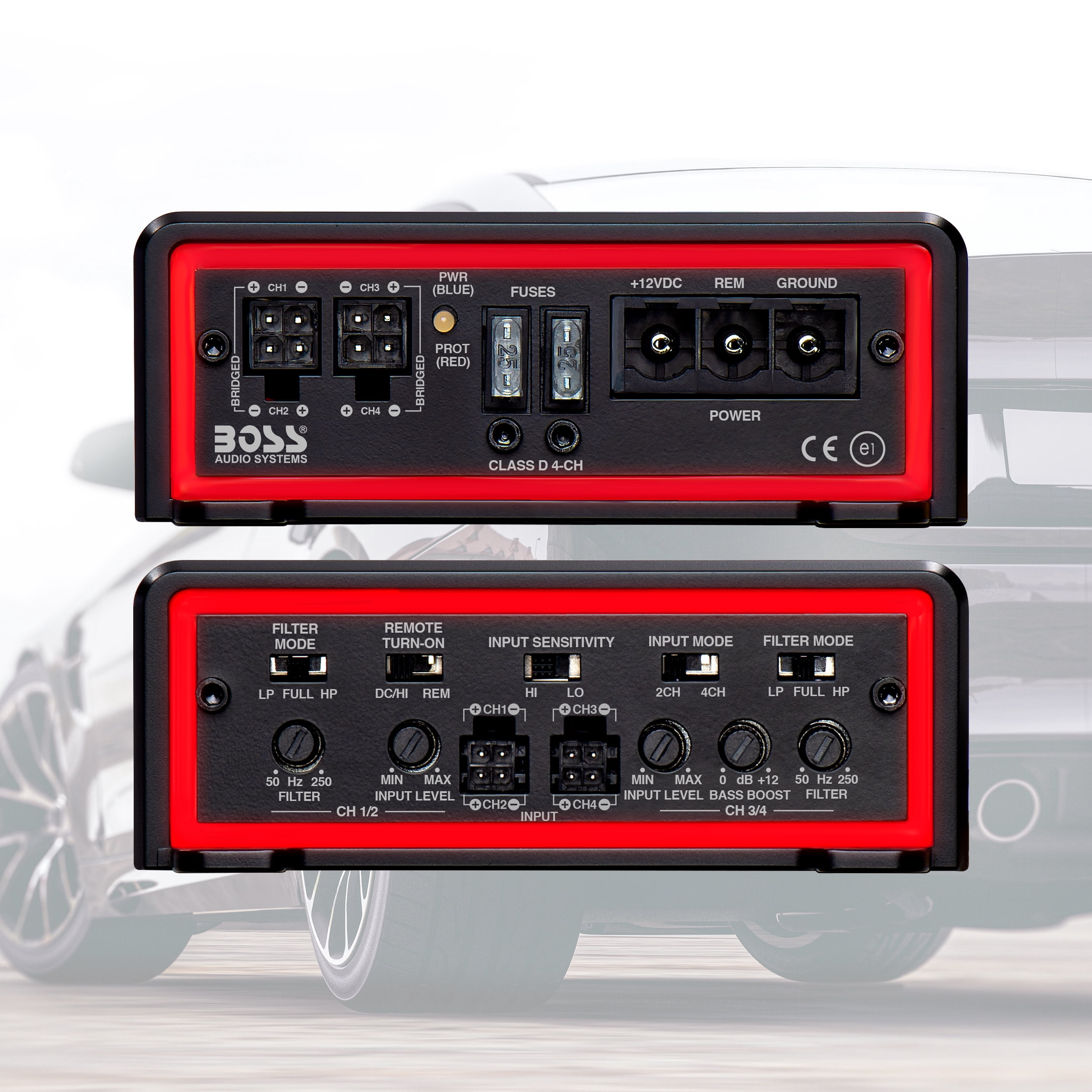 BOSS Audio Systems BE1200.4D Elite Series Car Audio Amplifier 1200 High Output, 4 Channel, Class D, 2/4 Ohm, High/Low Level Inputs, High/Low Pass Crossover, Full Range, Hook Up To Stereo & Subwoofer