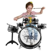 Kids Junior Drum Kit Tom Drums Cymbal Stool Drumsticks Set Musical Instrument