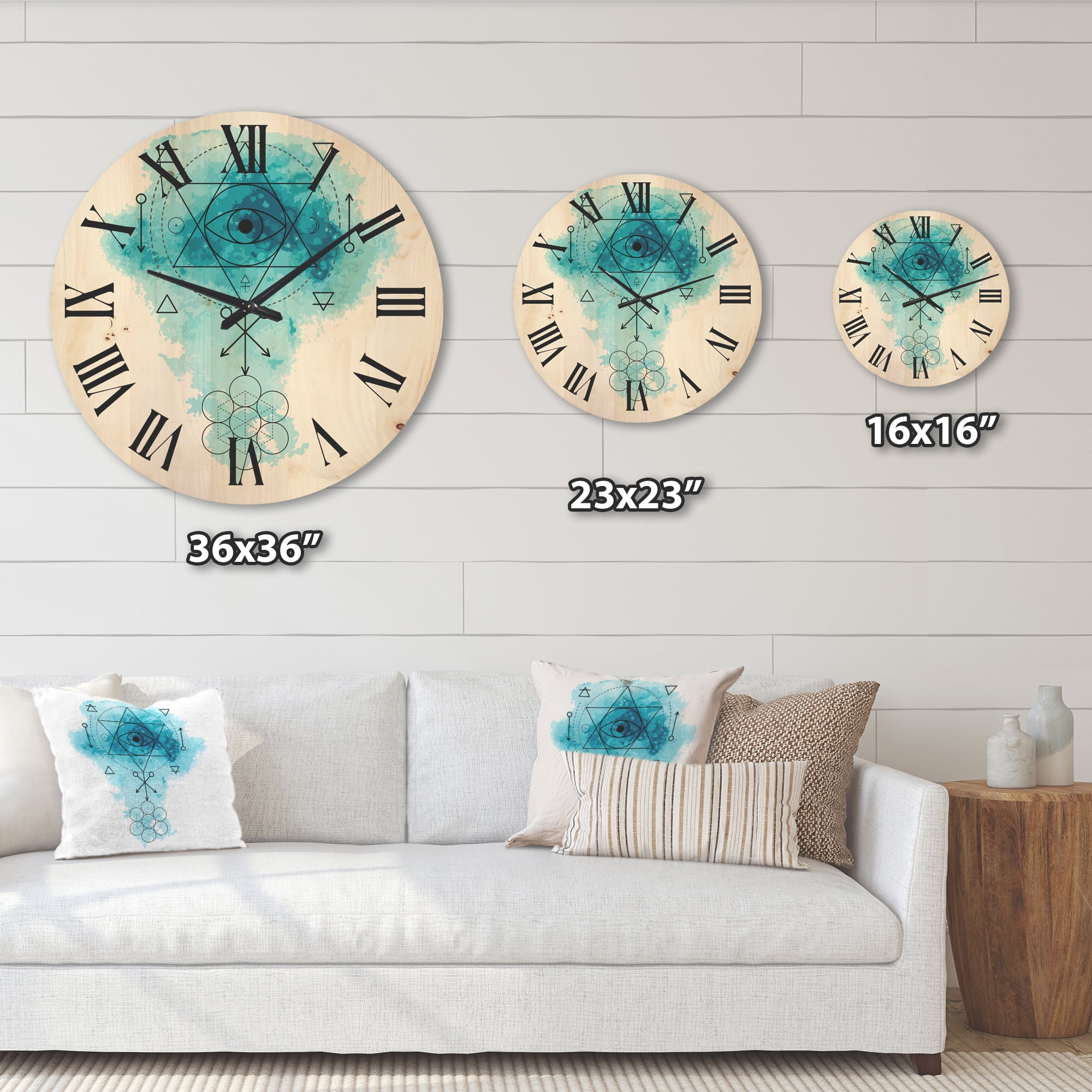 Designart 'Sacred Geometry and Symbol of Alchemy II' Bohemian & Eclectic Wood Wall Clock