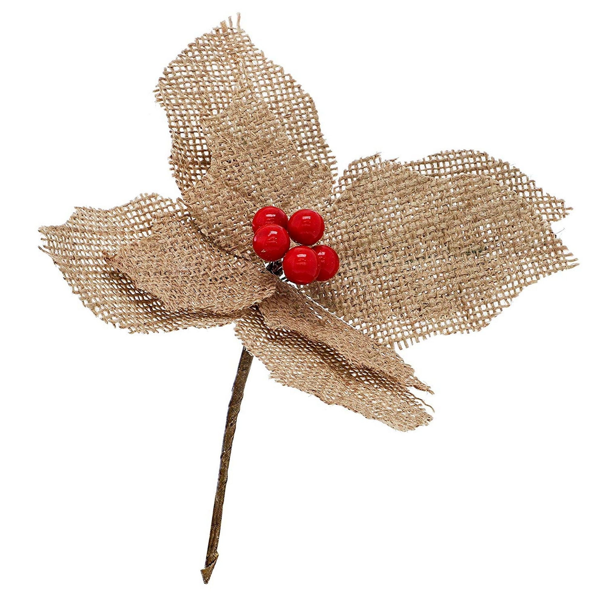 6Pack Burlap Flower Picks for Diy Crafts, Floral Arrangements and