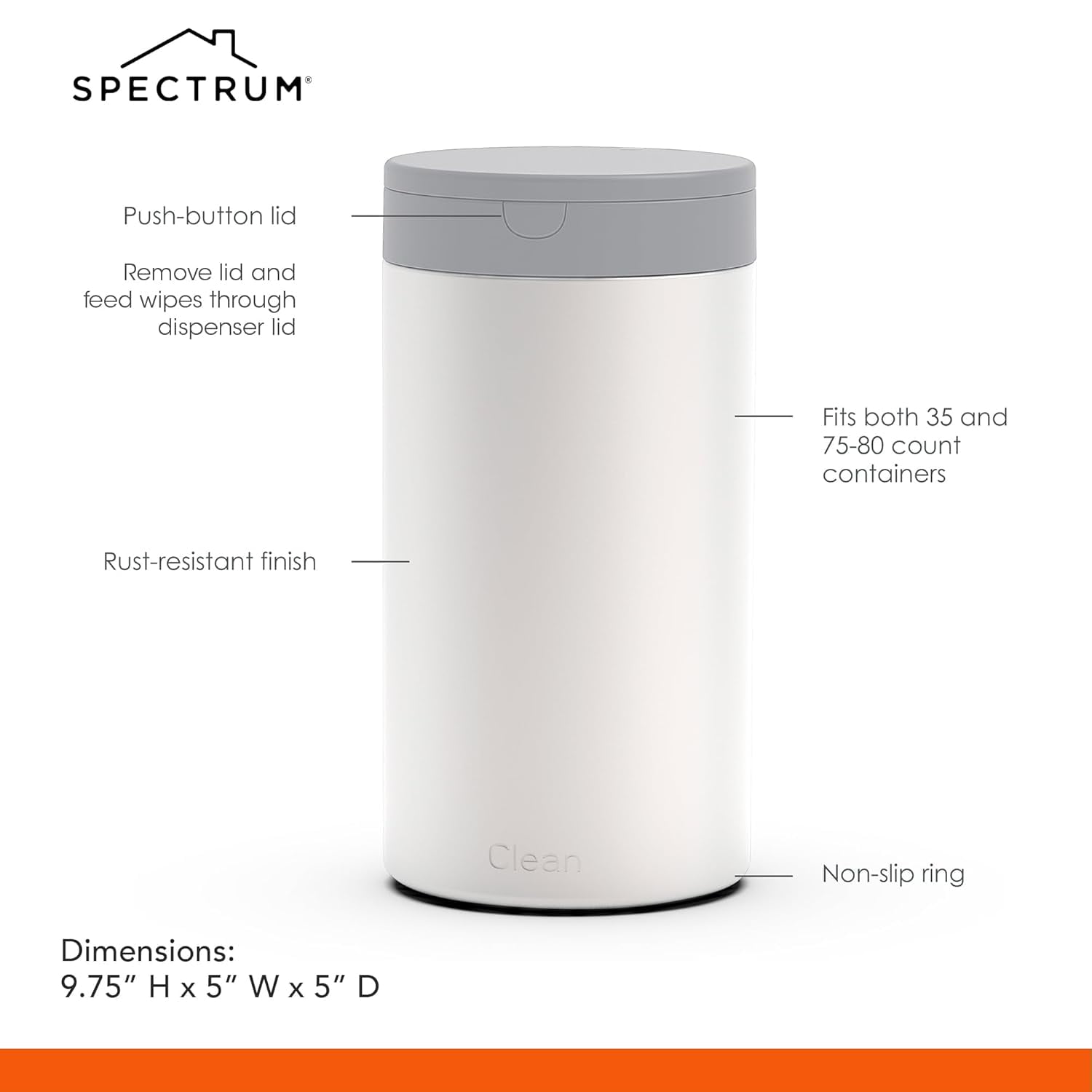 Spectrum Cleaning Wipes Dispenser Stainless Steel Container 1-Handed Use