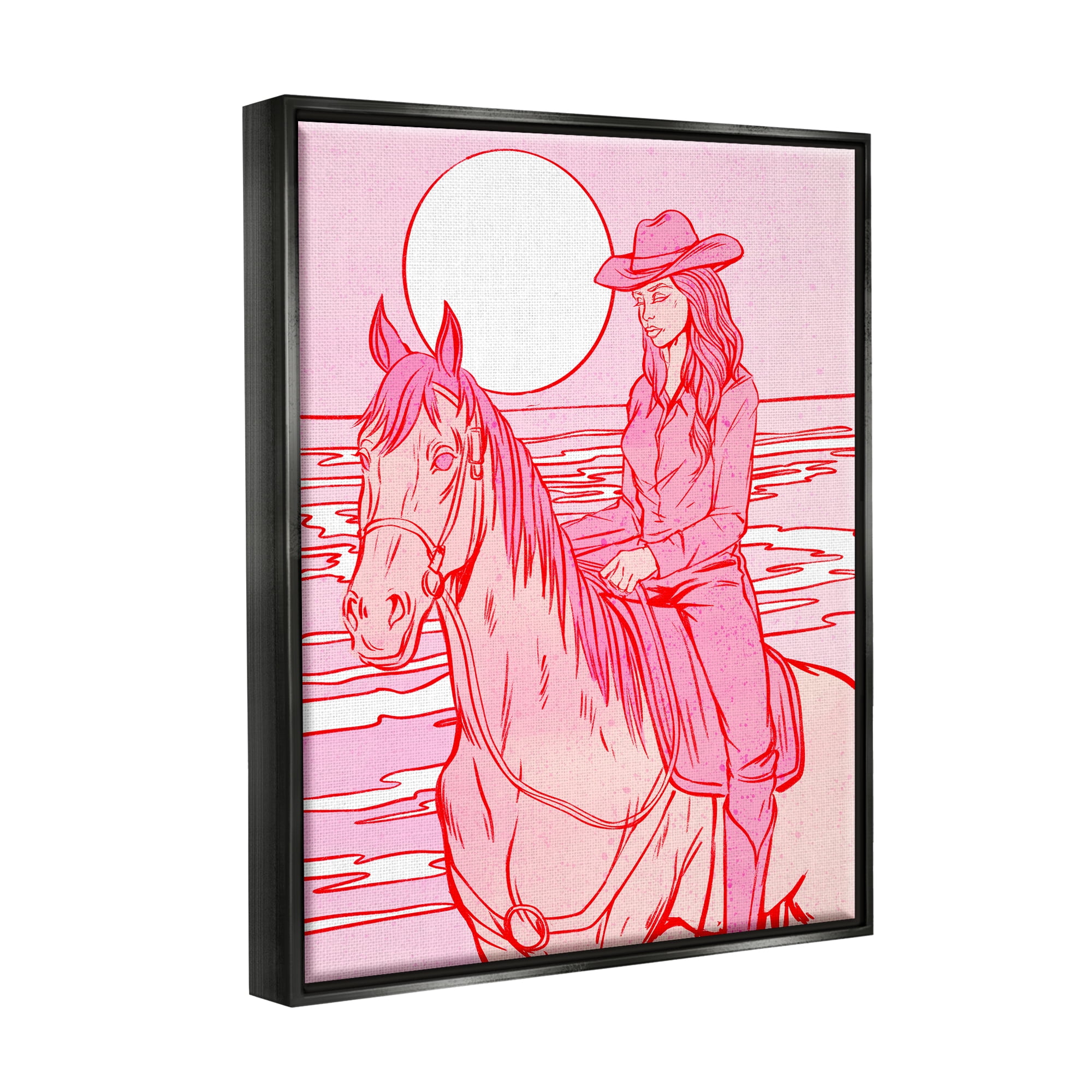 Stupell Industries Vintage Coastal Cowgirl Animals & Insects Painting Black Floater Framed Canvas Art Print Wall Art, 25 x 31