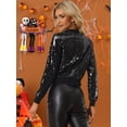 thumbnail image 4 of Disfraz de navidad Allegra K Top de lentejuelas para mujer manga larga chaqueta de bombardero Negro XL, 4 of 6