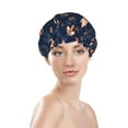 thumbnail image 3 of Kll Autumn Leaves With Blue Pattern Shower Cap & Bath Cap For Women,Reversible Oversized Waterproof Shower Caps For All Hair Lengths,Elastic Reusable Bathing Hair Cap, 3 of 9