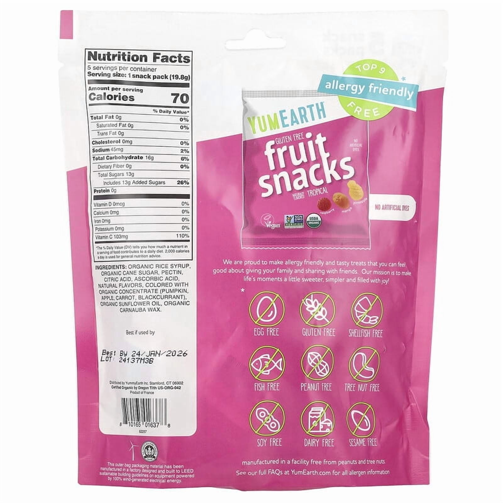 YumEarth Non-GMO Organic Fruit Snacks Tropical -- 5 PackPack of 3