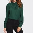 thumbnail image 2 of Blusa de gasa con cuello alto, mangas acampanadas y detalle en la espalda, color verde - Talla pequeña/mediana, camisa informal holgada, 2 of 6
