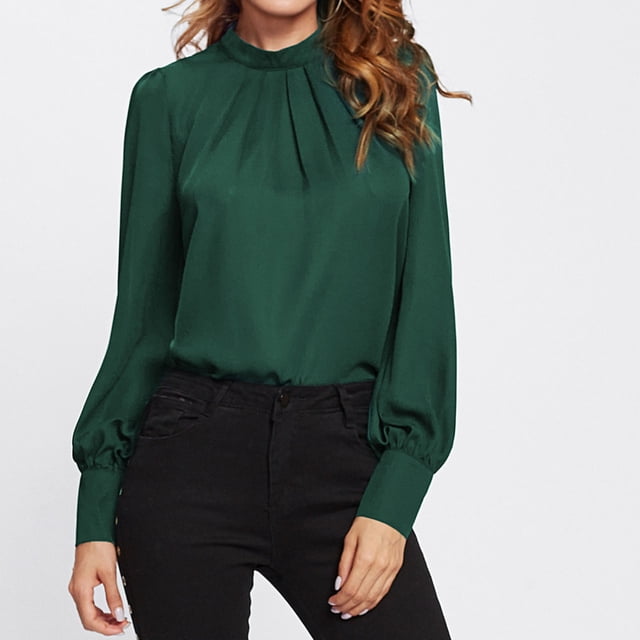 Jersey,Camisa de mujer Camisa pequeña de manga larga alta Top plisado Funcionalidad versátil