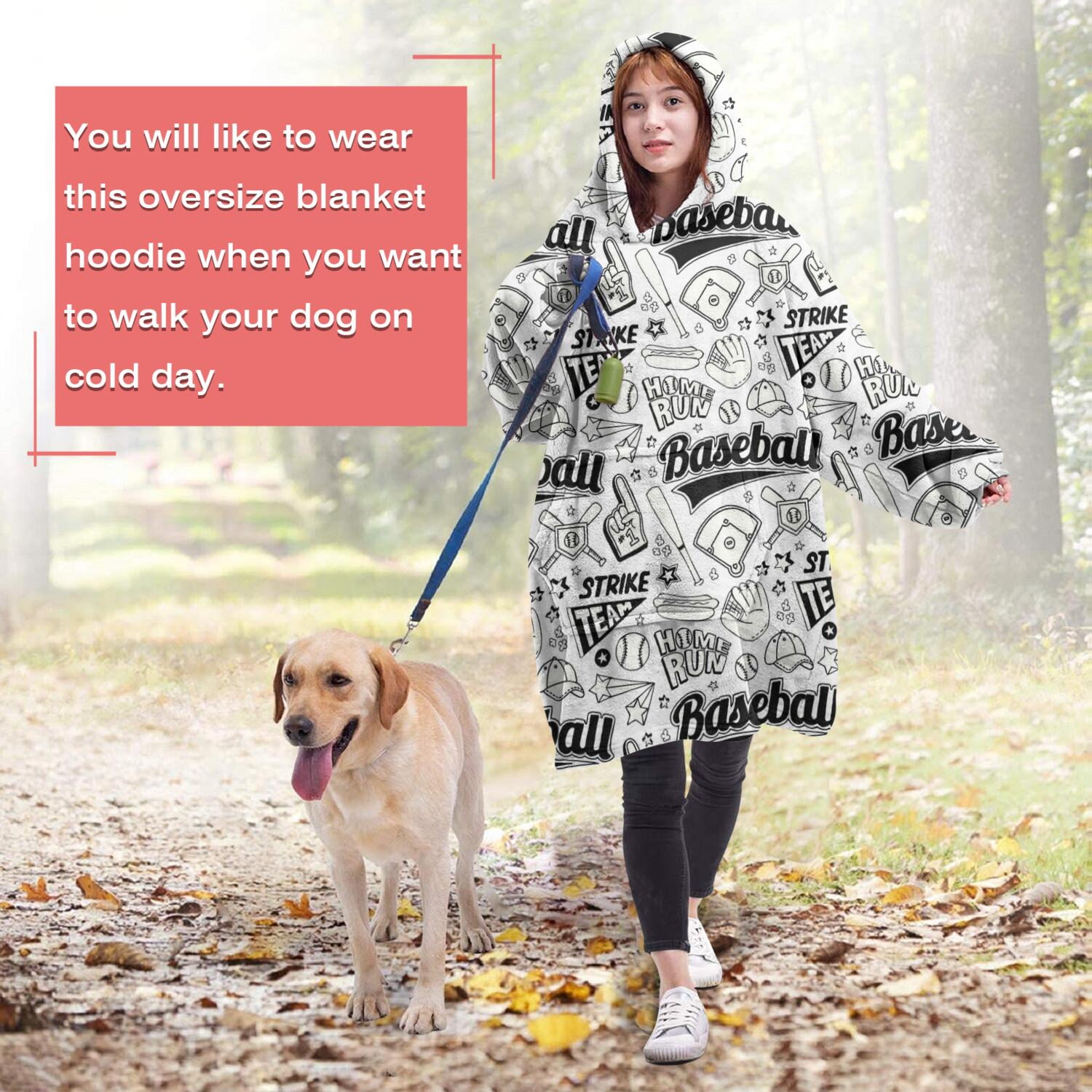 Black White Baseball Pattern Wearable Oversized Blanket,Wearable Blanket Hoodie for Adults,Cozy Hooded Blankets with Super Pockets,Super Warm Fuzzy Pullover for Women & Men