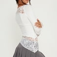 thumbnail image 3 of Top de manga larga con retazos de encaje, cuello redondo, ajustado, camisa de encaje informal para mujer a la moda para fiesta diaria, Blanco S, 3 of 6
