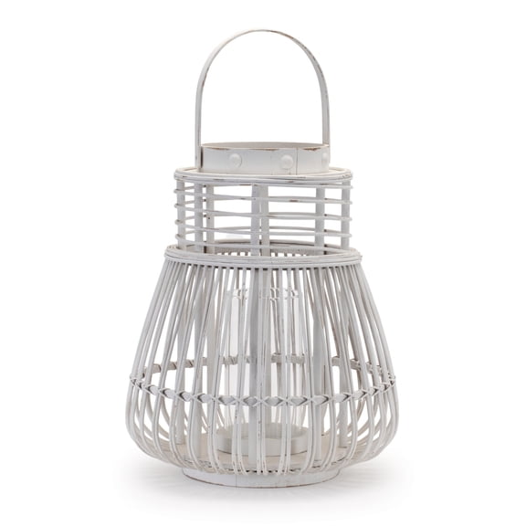 Melrose Tapered Woven Rattan Candle Lanterns - 14.75" - White