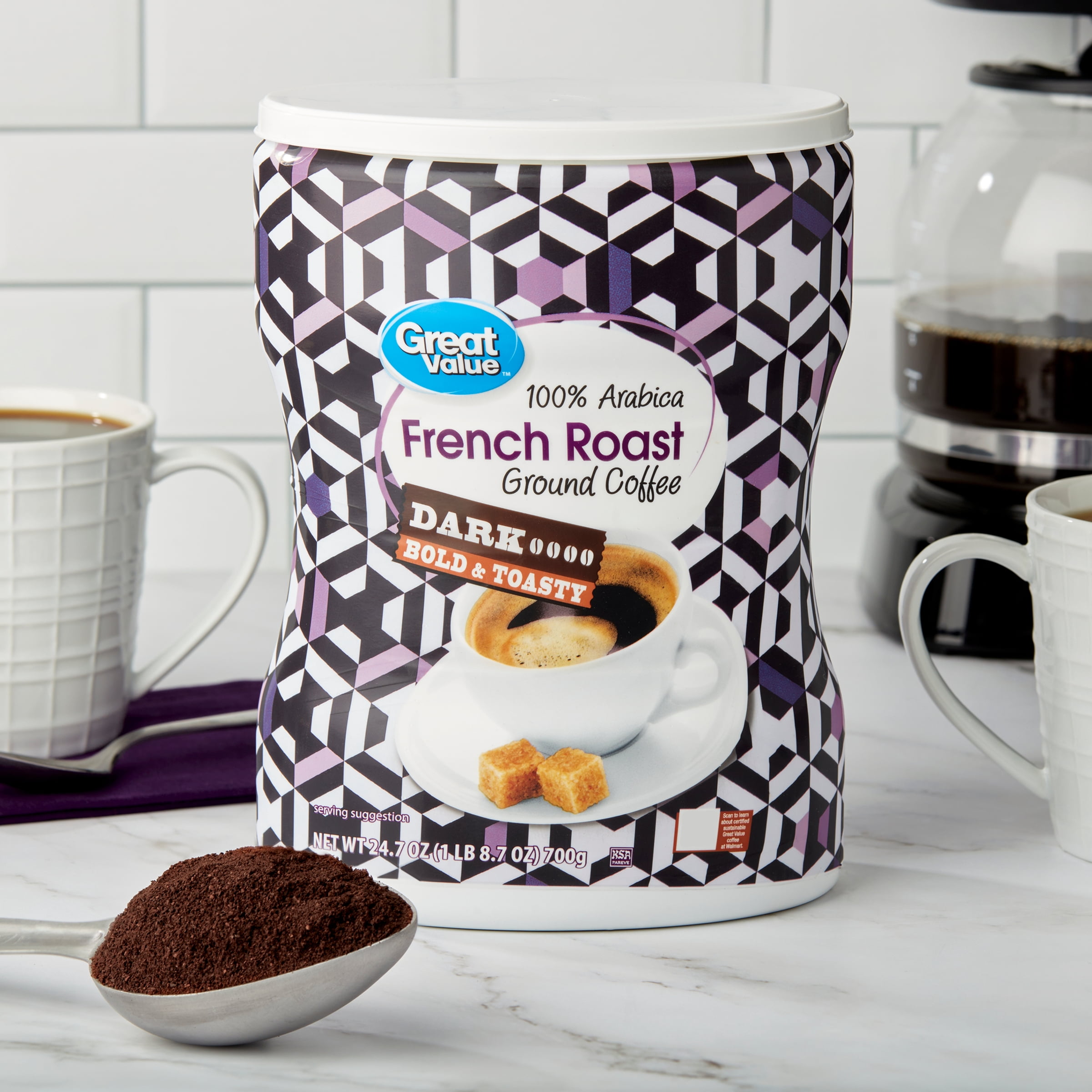 Great Value 100 % Arabica French Roast Ground Coffee, Dark Roast, 24.7 oz
