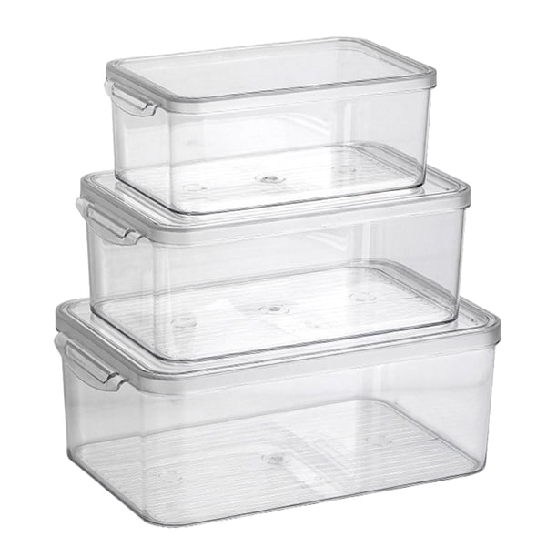 3 contenedores organizadores para refrigerador, reutilizables, de plástico, apilables.