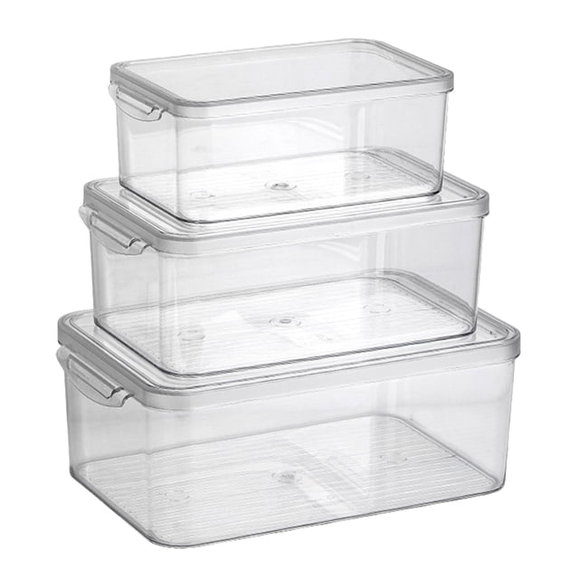 3 contenedores organizadores para refrigerador, reutilizables, de plástico, apilables.