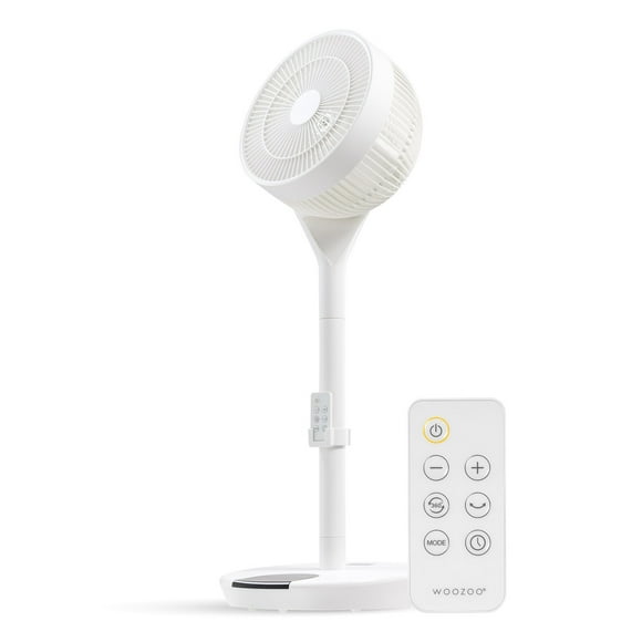 IRIS USA WOOZOO Pedestal Standing Fan, 360 Oscillating Fan, Vortex Fan, DC Motor Quiet and Eco Friendly, Remote Equipped 5-in-1 with Timer/ 12 Speed Settings, Touch Panel, Height Adjustable, White