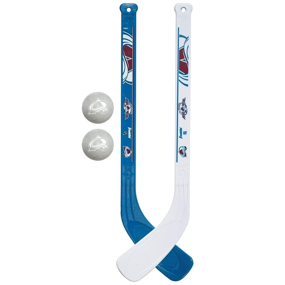 Franklin Sports Colorado Avalanche NHL Mini Hockey Stick Set - NHL Team Knee Hockey Stick and Ball Set - Two Player Stick Set - Great Toy for Kids