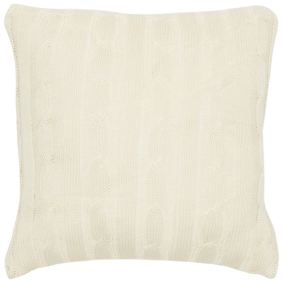 Rizzy Home Cable Knit Buttoned Back Cotton Decorative Throw Pillow, 18" x 18", Cream