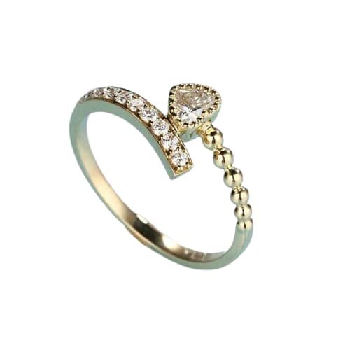 HeartsAndYou 1.5ct Heart Cut Moissanite Engagement Ring for Women Twisted Bypass Bead 18k Yellow Gold Over Silver