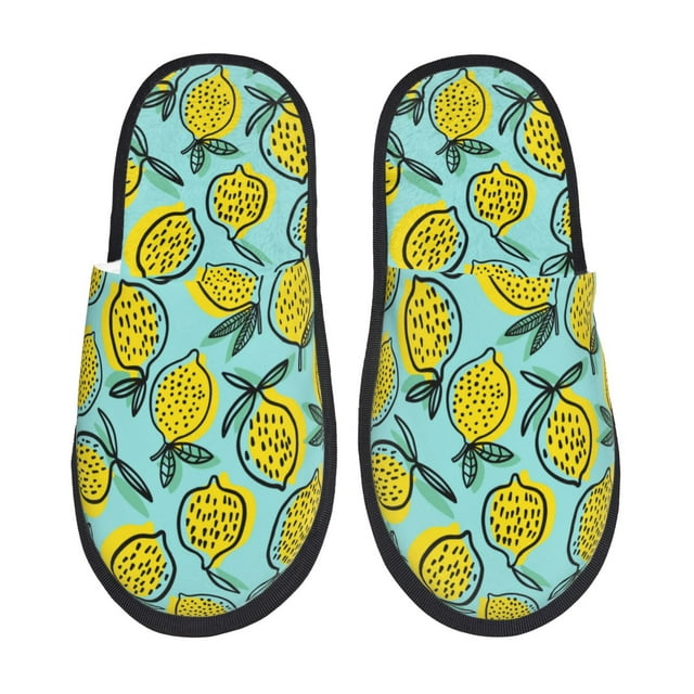 Fotbe Lemon1 Pantuflas Peludas para Mujer con Estampado, Zapatillas de Peluche, Zapatos de Invierno para Casa, Uso Interior y Exterior-Medium