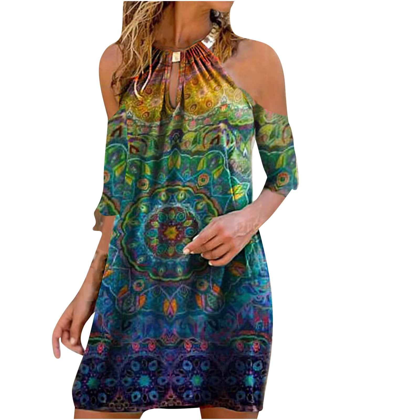 Women's Dresses Fashion Summer Printed Strapless Hanging Neck