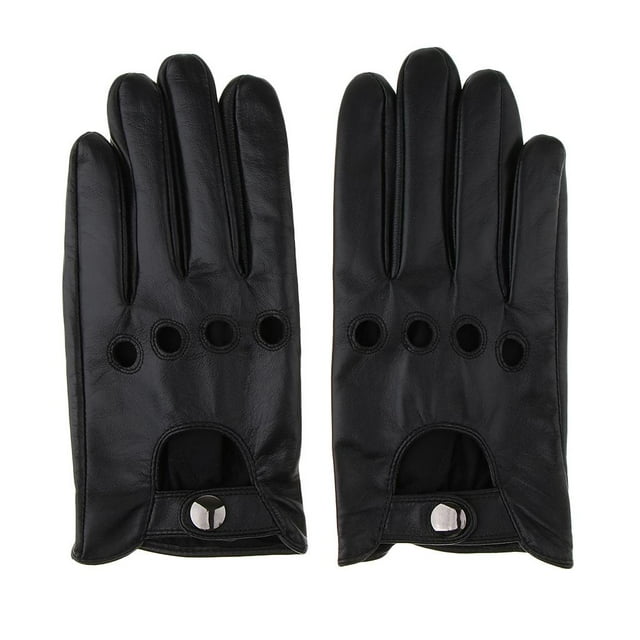 Gants de Conduite Rétro en Cuir Noir pour Hommes Doublés Écran - Noir, G