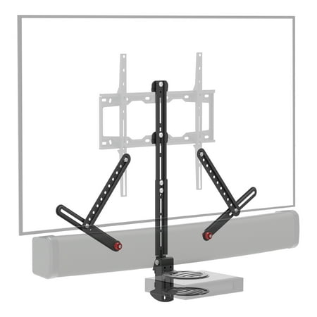 Barkan Universal Soundbar Mount & AV Shelf, Adjustable Bracket for Mounting Above or Under the TV, Sizes 13 - 80 inch, Fits Most of Sound Bars up to 14 lbs, Anti-Slip Clamp