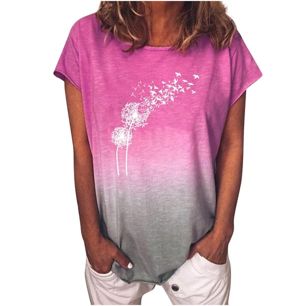 Tops Para Mujer Blusa Casual Elegante Camiseta de Manga Corta Con Estampado de Cuello Redondo Causal de Moda Odeerbi ODB160737
