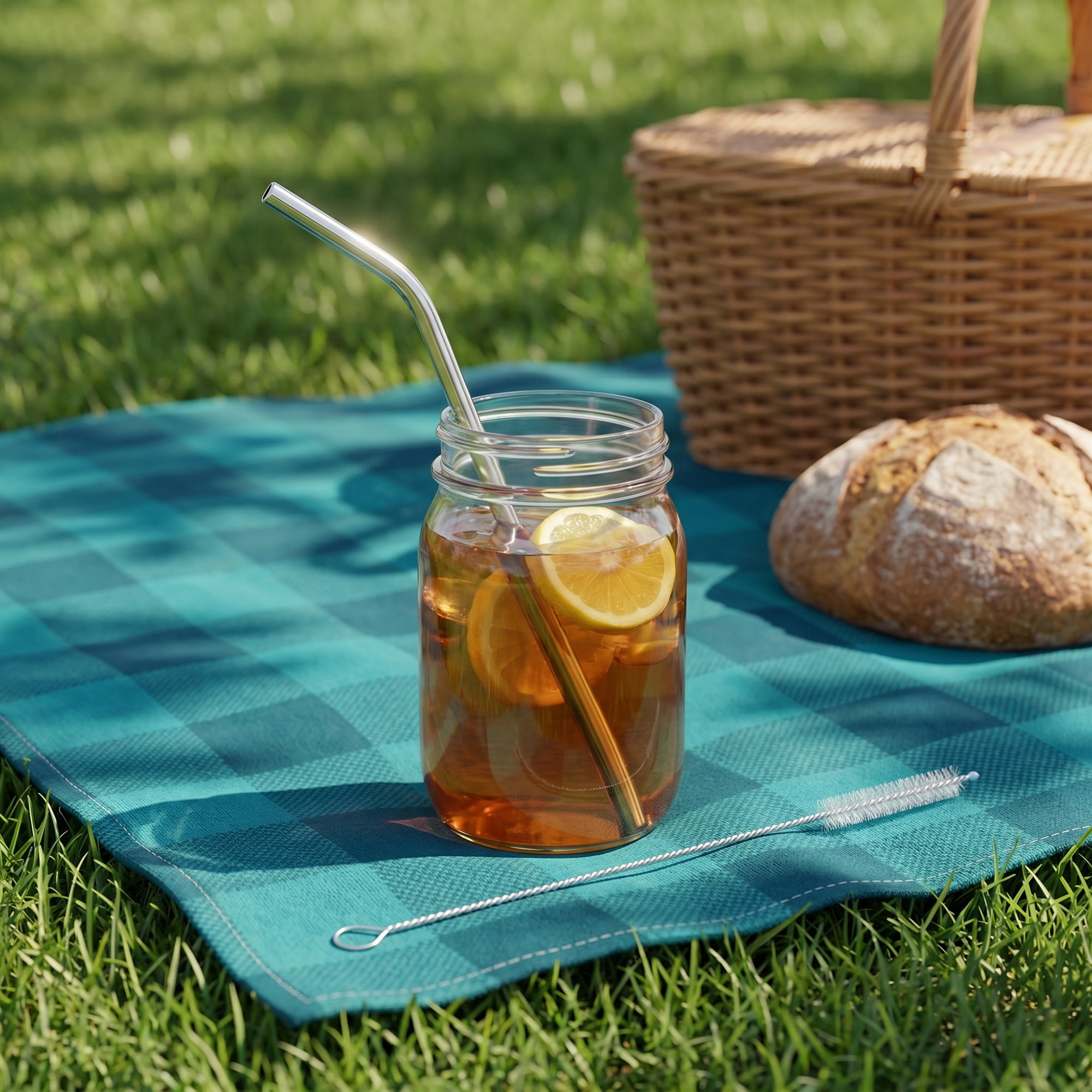 Unique Bargains 8Pcs Reusable Stainless Steel Straws with Brush Bend Pipe 0.4" x 10.4"