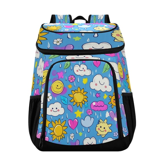 36 Can Capacity Insulated Backpack Cooler Lunch Bag for Picnics, Camping Cute Cartoon Rain Clouds
