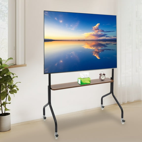 4 Wheels Mobile TV Stand for 32–75in LCD LED Flat/Curved Screen TVs, Portable TV Stand on Wheels Rolling TV Stands for Home Office