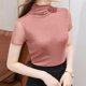 thumbnail image 5 of Tejiojio Women's Sheer Mesh Top Solid Mock Neck Short Sleeve Fitted Elegant Casual Blouse, 5 of 5