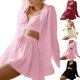 thumbnail image 5 of 3 Pieces Ruched Robe Women Pajamas Shorts Skirts Pajama Sets Nightgowns, 5 of 7