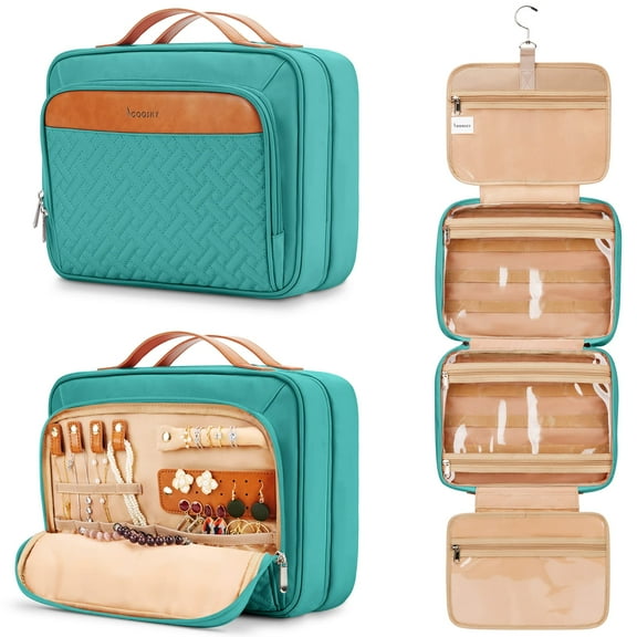 Travel Hanging Toiletry Bag for Women, Cruise Ship Essentials, with Jewelry Organizer, Extra Large Makeup Dopp Kit, Waterproof Cosmetic Bags, Toiletries Kit Set with Trolley Belt