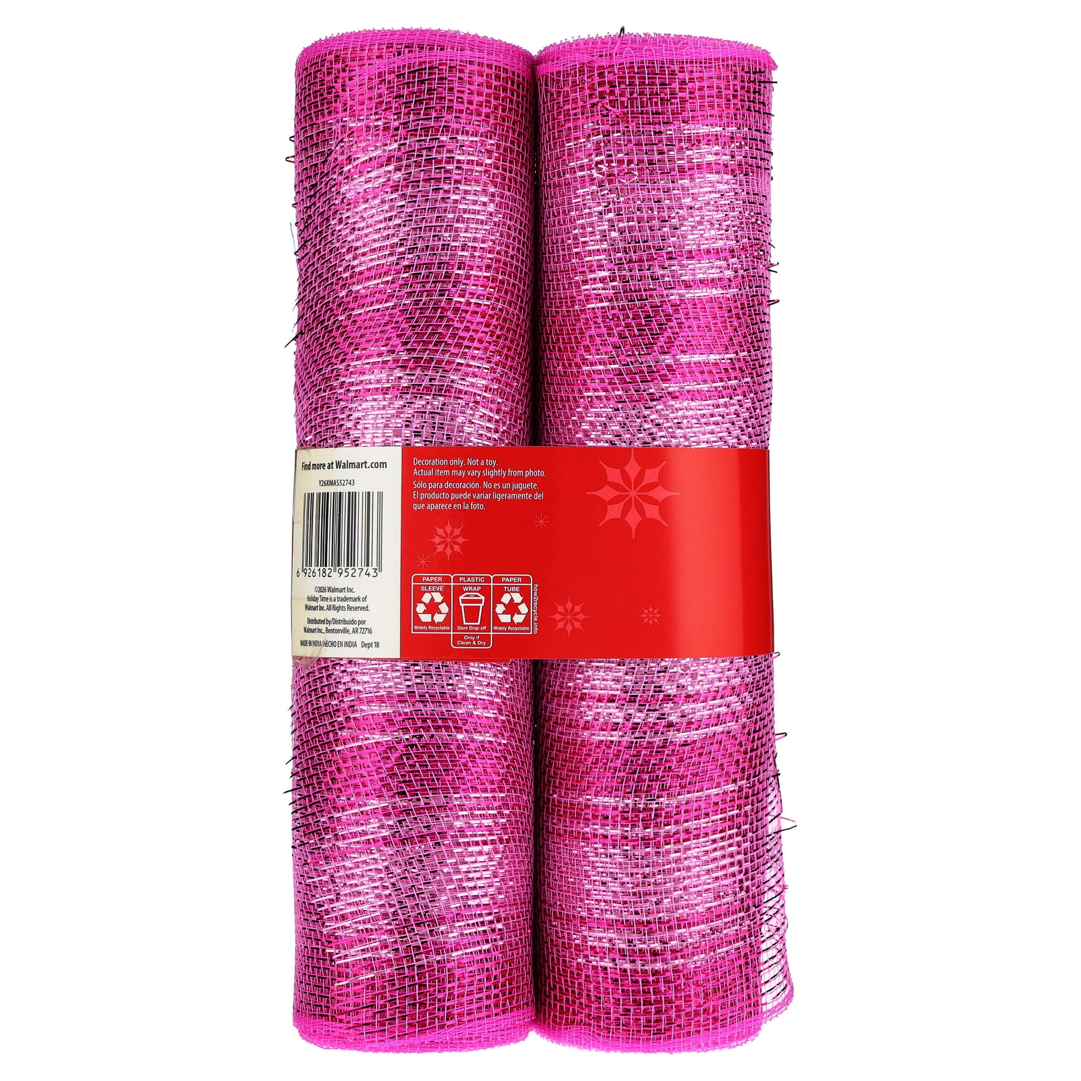 Pink and Silver Decorative Mesh Fabric, 10.5" x 18', 2 Count, by Holiday Time