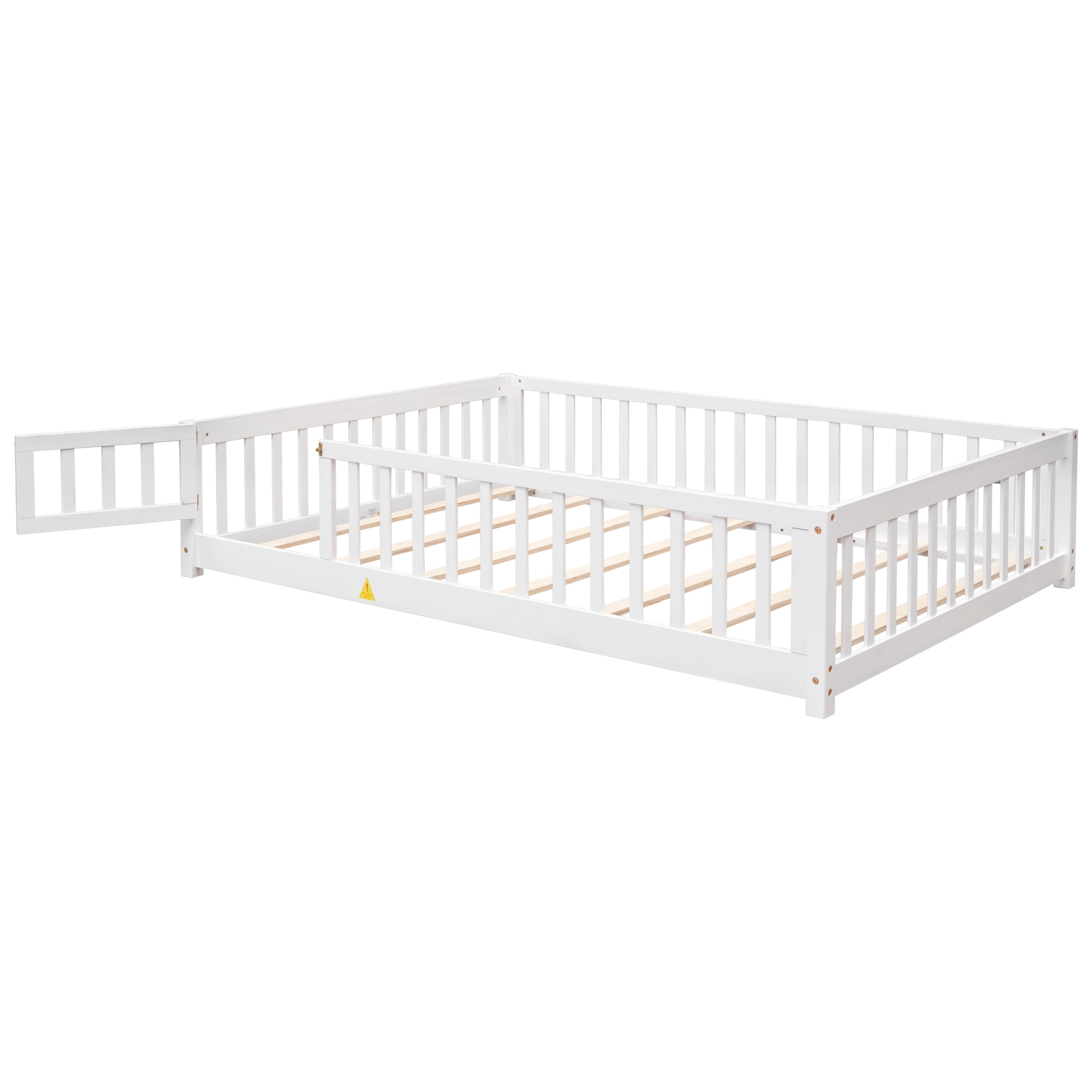 Miniyam Full Size Toddler Floor Bed with Safety Guardrails, White