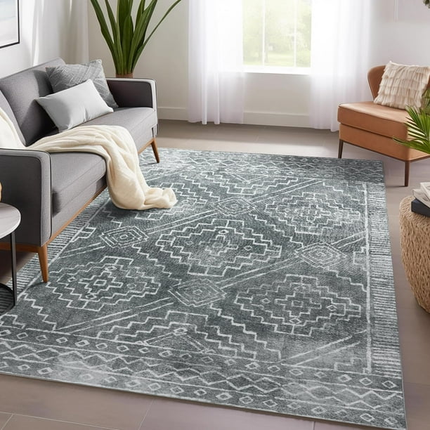 Alfombra marroquí Jinchan de 4 x 6 pies, gris oscuro, lavable a máquina