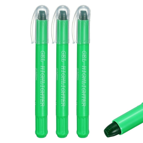Dark Green Gel Highlighters, 3 Pack Gel High Lighters No Bleeds Highliters Pens Wax Crayon Neon Clear View Bright Marker Pen Twist Up Gel Stick Cute for Books Office Adults
