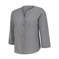 thumbnail image 7 of WCJM Women Long Sleeve T-Shirts Women's Long Sleeve T-Shirt Linen Shirts for Women Summer Cotton Linen V Neck 3/4 Sleeve Tops Loose Vacation Beach Solid Blouses Tunic Tops, 7 of 7