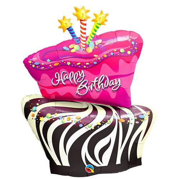 LOONBALLOON Birthday Food Balloons, 41″ BIRTHDAY FUNKY ZEBRA STRIPE CAKE