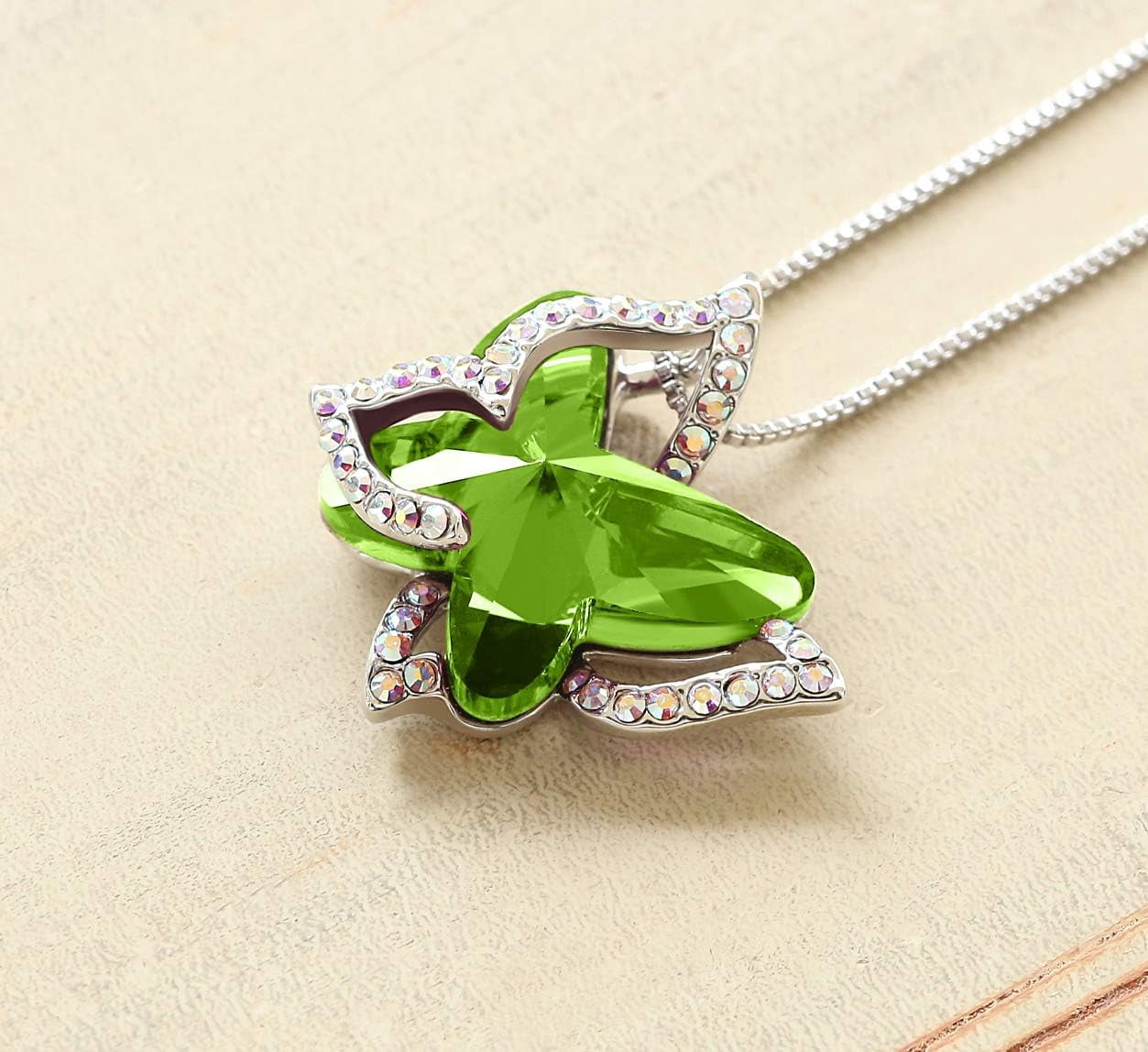 Leander Gift Butterfly Birthstone Crystal Necklace, Silver Tone with 18u201d+2u201d Chain, Necklace for Motheru2019s Day Anniversary Birthday Gifts for Women and Daughter